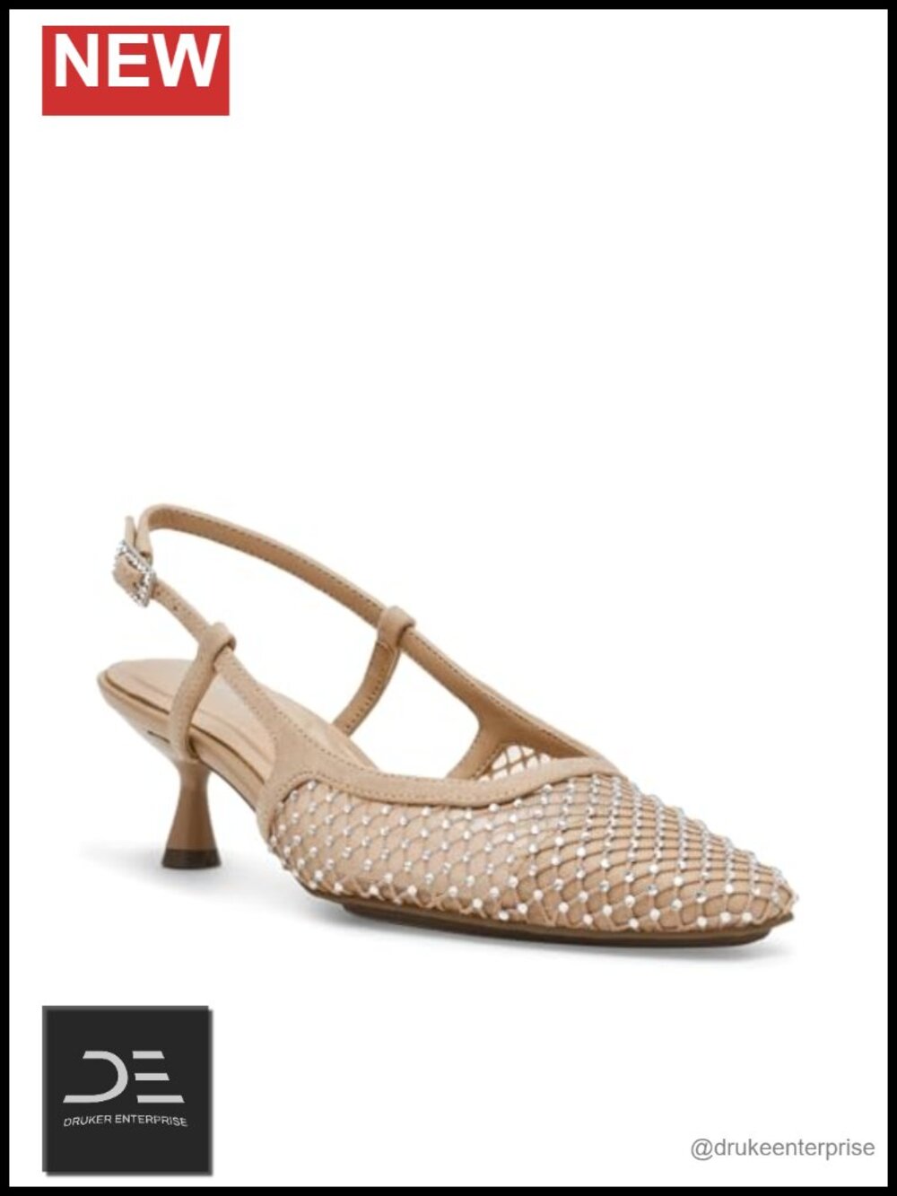Anne Klein Women's Kitten Heels Slingback Pointed Toe Flare Heel Crystal